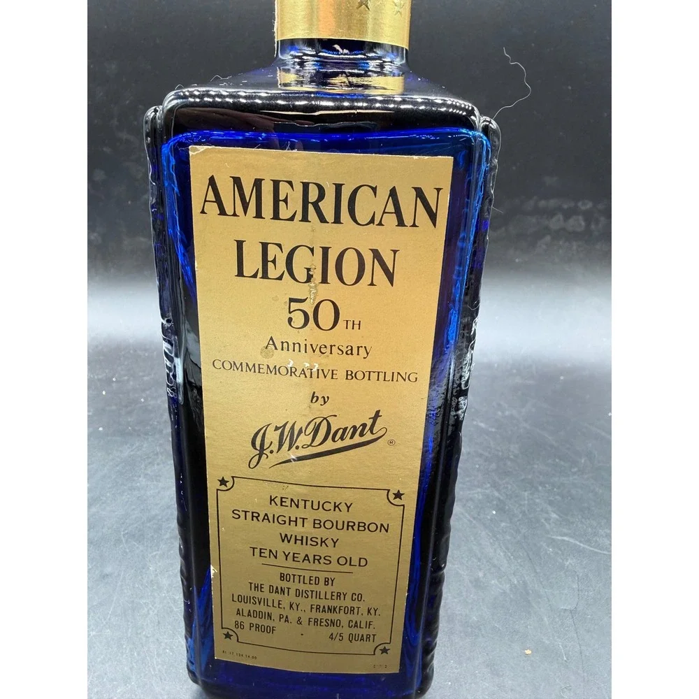 Vintage American Legion 50th Anniversary Cobalt Blue Glass Decanter J.W. Dant